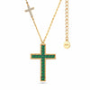 Sterling Silver Lab-Created Emerald Sliding Cross Necklace, Engraved "With God All Things Are Possible" Matthew 19:26, 2.0 CT. TW. Princess-Cut Hidden Extendable Pendant (Includes GRC Certification from Gemstone Research Center)