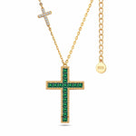Sterling Silver Zambian Emerald Princess-Cut Station Necklace With 14K Gold Plating (Includes GRC Certification From Gemstone Research Center)