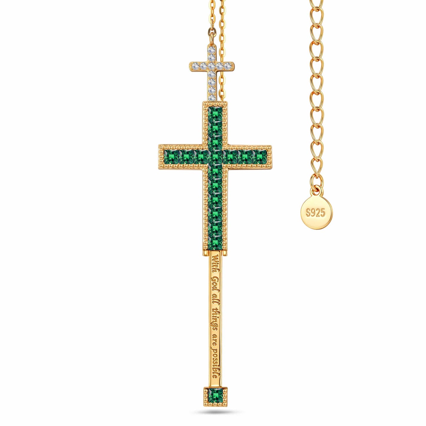 Sterling Silver Zambian Emerald Princess-Cut Station Necklace With 14K Gold Plating (Includes GRC Certification From Gemstone Research Center)