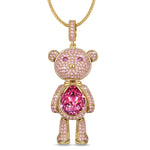 Sterling Silver Forever Teddy Bear Pendant Link Chain Necklace In 14K Gold Plated - Created With SWAROVSKI® Crystals