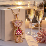 Sterling Silver Forever Teddy Bear Pendant Link Chain Necklace In 14K Gold Plated -Created With SWAROVSKI® Crystals