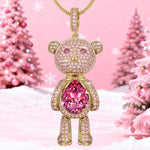 Sterling Silver Forever Teddy Bear Pendant Link Chain Necklace In 14K Gold Plated -Created With SWAROVSKI® Crystals