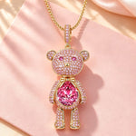 Sterling Silver Forever Teddy Bear Pendant Link Chain Necklace In 14K Gold Plated -Created With SWAROVSKI® Crystals