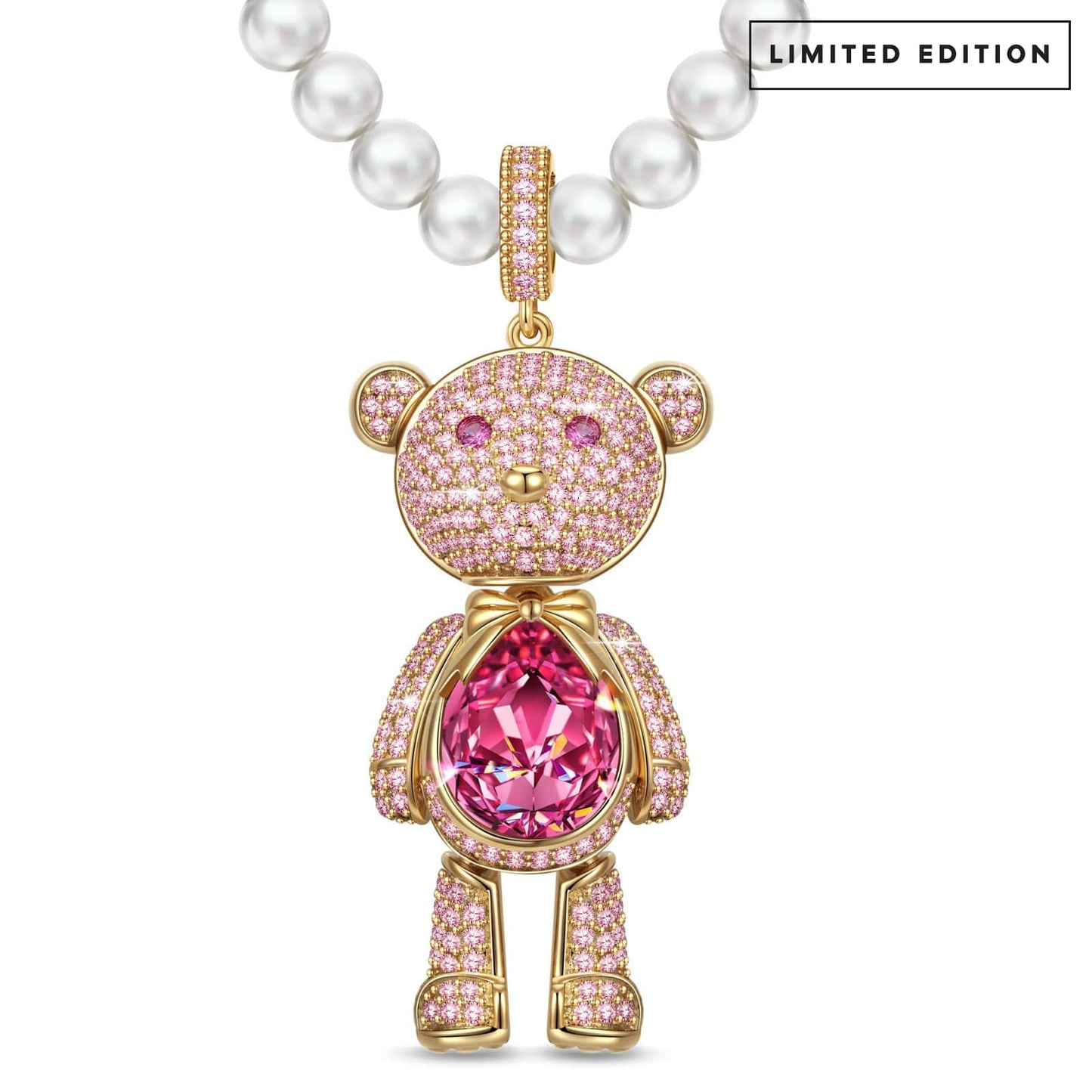 Forever Teddy Bear Pendant Tarnish-resistant Silver Pearl Necklace In 14K Gold Plated -Created With SWAROVSKI® Crystals