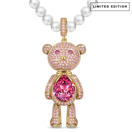 gona- Forever Teddy Bear Pendant Tarnish-resistant Silver Pearl Necklace In 14K Gold Plated -Created With SWAROVSKI® Crystals