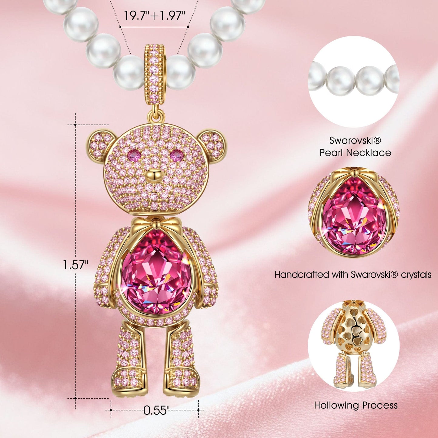 Forever Teddy Bear Pendant Tarnish-resistant Silver Pearl Necklace In 14K Gold Plated -Created With SWAROVSKI® Crystals