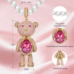 Forever Teddy Bear Pendant Tarnish-resistant Silver Pearl Necklace In 14K Gold Plated -Created With SWAROVSKI® Crystals