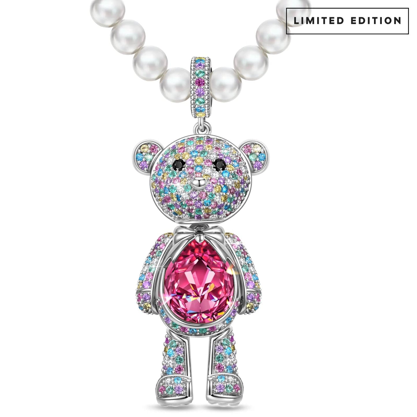 Forever Teddy Bear Pendant Tarnish-resistant Silver Pearl Necklace In White Gold Plated - Created WithSWAROVSKI® Crystals