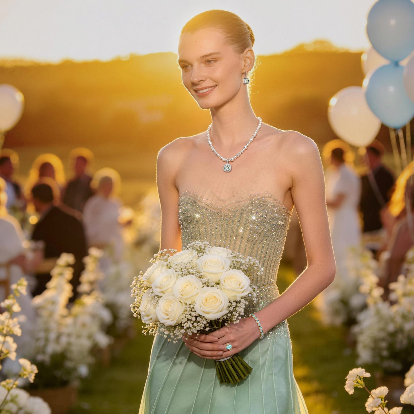 Bubble Pearl Symphony Necklace - Sterling Silver 8mm Pearl Pendant, Handcrafted with Swarovski® Pearls & Swarovski® Crystal, A Perfect Gift for Elegant Women