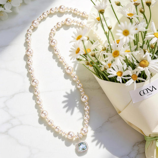 gona- Bubble Pearl Symphony Necklace - Sterling Silver 8mm Pearl Pendant, Handcrafted with Swarovski® Pearls & Swarovski® Crystal, A Perfect Gift for Elegant Women