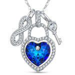 Sterling Silver Blue Tide Heart Charm Necklace In White Gold Plated - Handcrafted with Swarovski® Crystals
