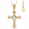 Sterling Silver Cross Necklace with Moissanite In 14K Gold Plated (Includes GRA Certification from Gemological Research Association)