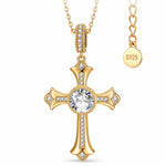 Sterling Silver Cross Necklace with Moissanite In 14K Gold Plated (Includes GRA Certification from Gemological Research Association)