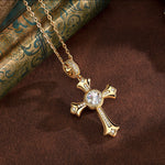 Sterling Silver Cross Necklace with Moissanite In 14K Gold Plated (Includes GRA Certification from Gemological Research Association)