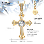 Sterling Silver Cross Necklace with Moissanite In 14K Gold Plated (Includes GRA Certification from Gemological Research Association)