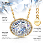 Sterling Silver 2.0 CT Moissanite Oval Pendant Necklace With 14K Gold Plating (Includes GRA Certification from Gemological Research Association)