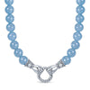 Vintage Filigree Claddagh Hand Link Aquamarine Chalcedony Necklace in Tarnish-Resistant Silver with White Gold Plating