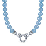 Vintage Filigree Claddagh Hand Link Aquamarine Chalcedony Necklace in Tarnish-Resistant Silver with White Gold Plating