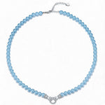 Vintage Filigree Claddagh Hand Link Aquamarine Chalcedony Necklace in Tarnish-Resistant Silver with White Gold Plating