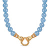 Claddagh Unity Hand Clasp Aquamarine Chalcedony Necklace in Tarnish-Resistant Silver with 14K Gold Plating