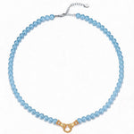 Claddagh Unity Hand Clasp Aquamarine Chalcedony Necklace in Tarnish-Resistant Silver with 14K Gold Plating