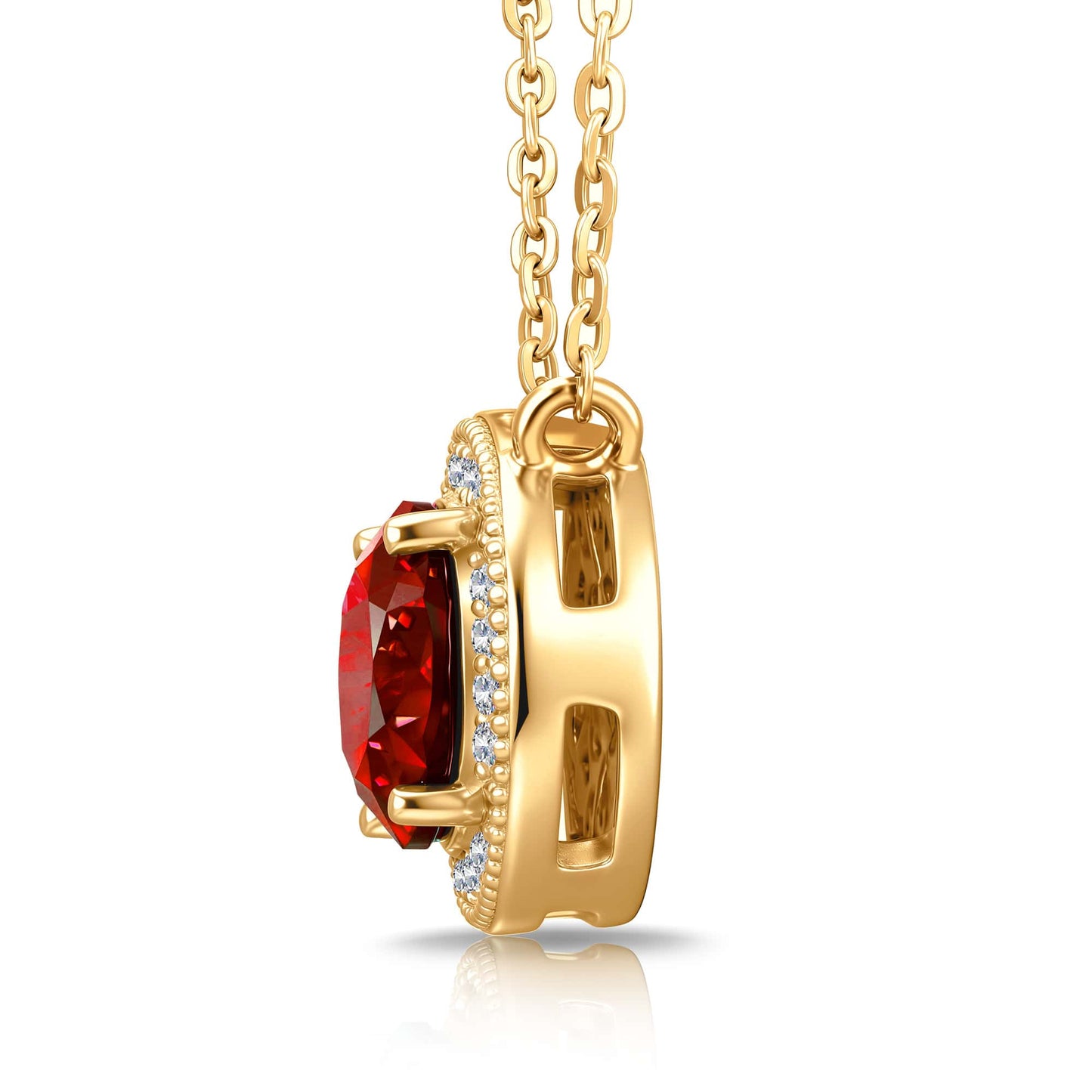 Sterling Silver 3.0 CT Lab-Created Ruby Oval Pendant Necklace With 14K Gold Plating (Includes GRC Certification From Gemstone Research Center)