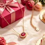 Sterling Silver 3.0 CT Lab-Created Ruby Oval Pendant Necklace With 14K Gold Plating (Includes GRC Certification From Gemstone Research Center)