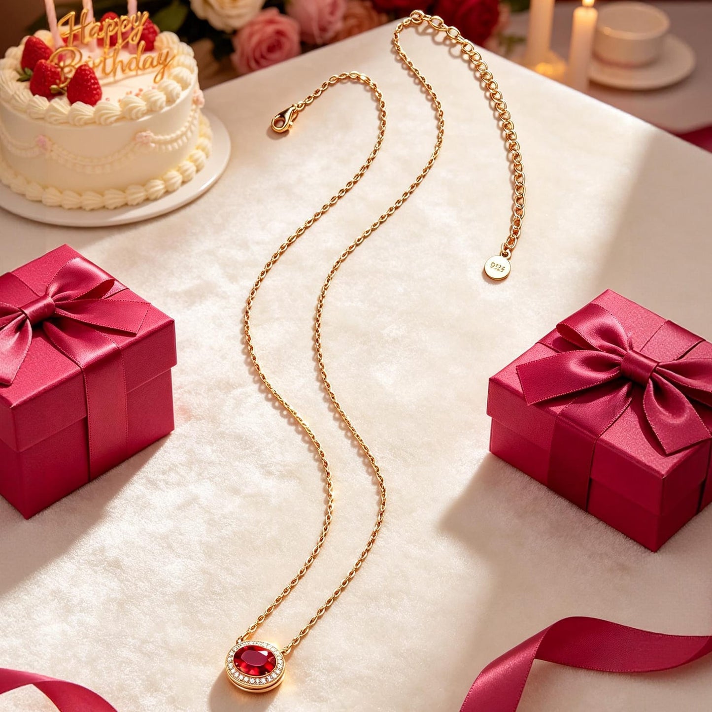 Sterling Silver 3.0 CT Lab-Created Ruby Oval Pendant Necklace With 14K Gold Plating (Includes GRC Certification From Gemstone Research Center)