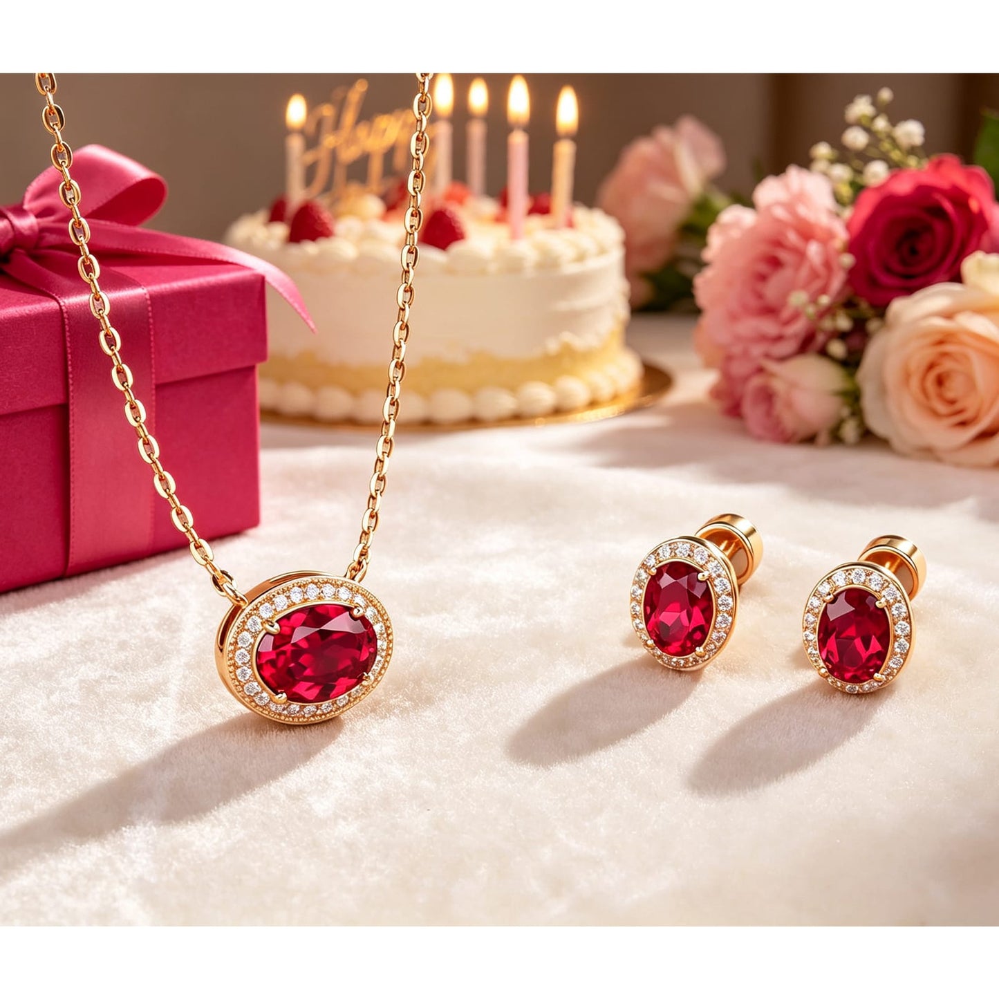 Sterling Silver 3.0 CT Lab-Created Ruby Oval Pendant Necklace With 14K Gold Plating (Includes GRC Certification From Gemstone Research Center)