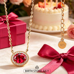 Sterling Silver 3.0 CT Lab-Created Ruby Oval Pendant Necklace With 14K Gold Plating (Includes GRC Certification From Gemstone Research Center)