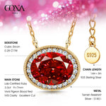 Sterling Silver 3.0 CT Lab-Created Ruby Oval Pendant Necklace With 14K Gold Plating (Includes GRC Certification From Gemstone Research Center)