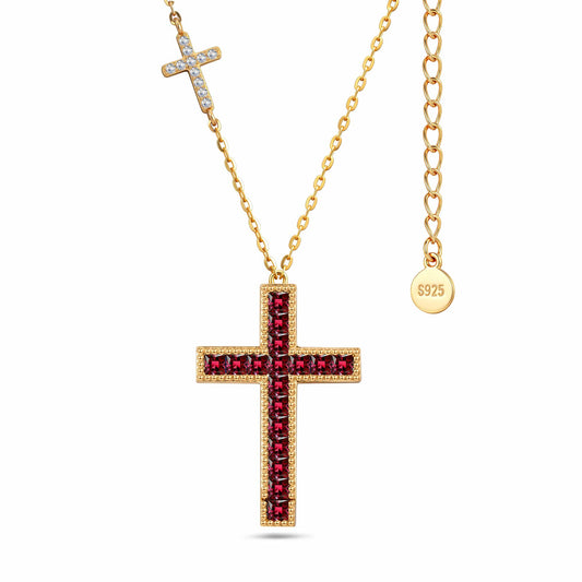 gona- Sterling Silver Lab-Created Ruby Princess-Cut Station Necklace With 14K Gold Plating (Includes GRC Certification From Gemstone Research Center)