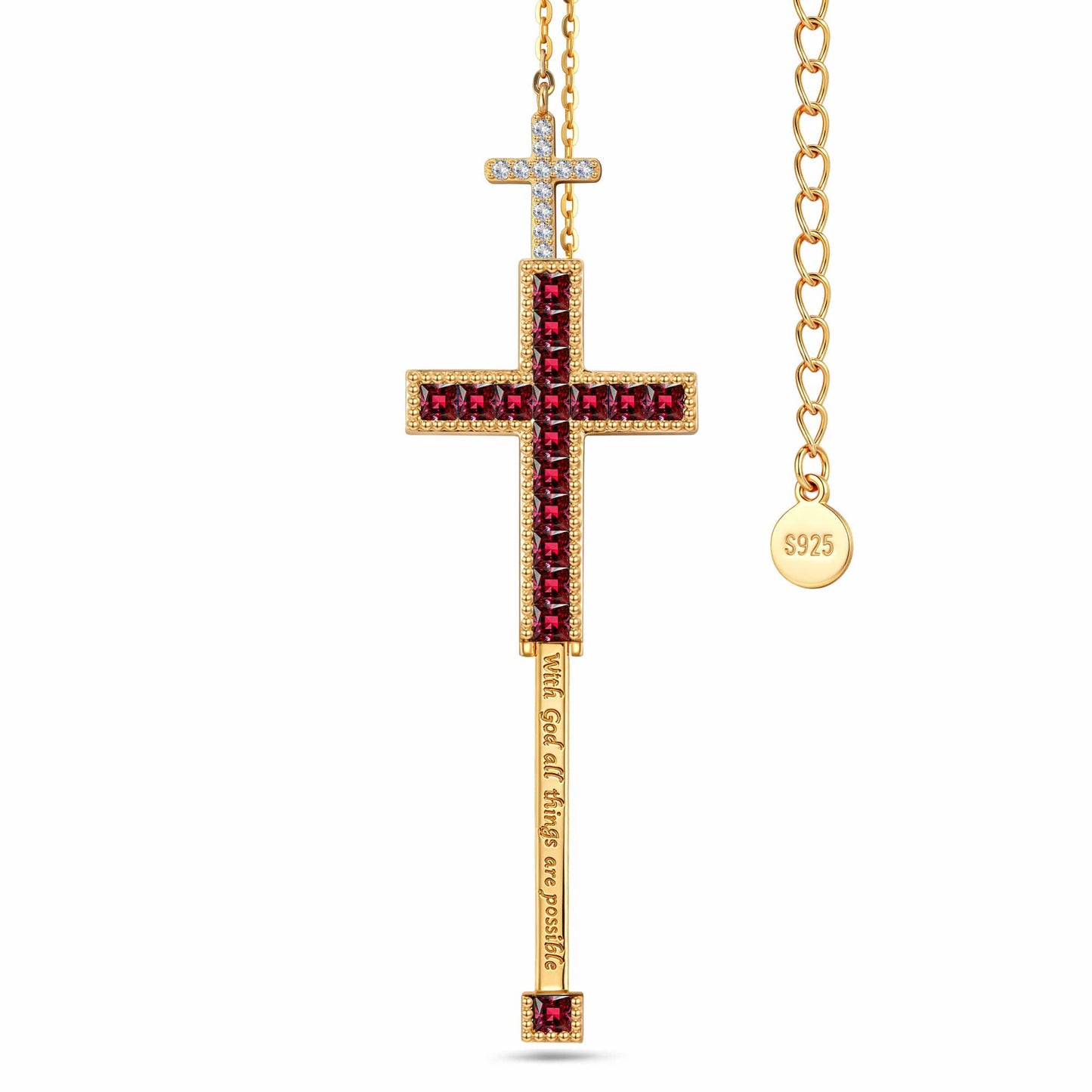 Sterling Silver Lab-Created Ruby Princess-Cut Station Necklace With 14K Gold Plating (Includes GRC Certification From Gemstone Research Center)