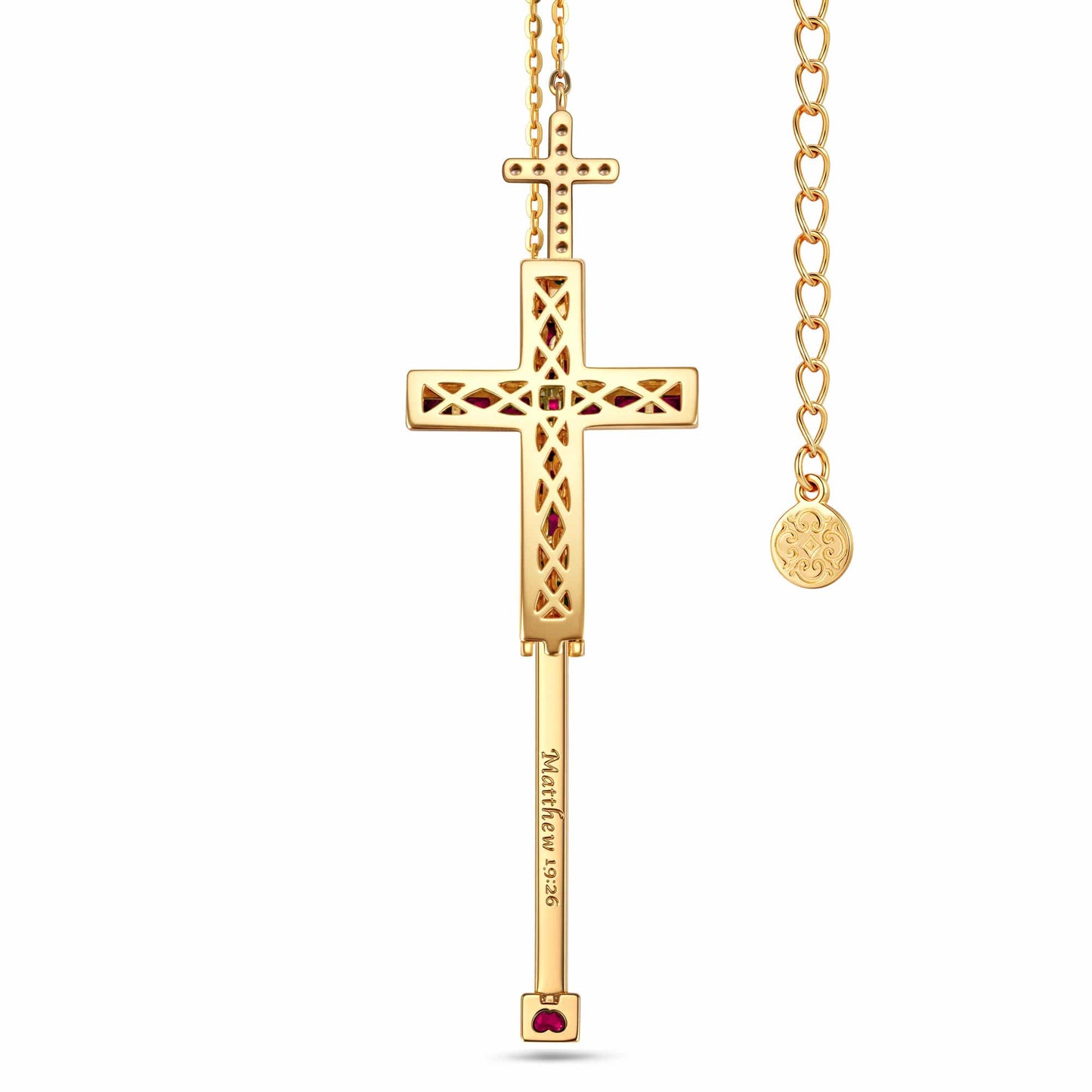 Sterling Silver Lab-Created Ruby Princess-Cut Station Necklace With 14K Gold Plating (Includes GRC Certification From Gemstone Research Center)