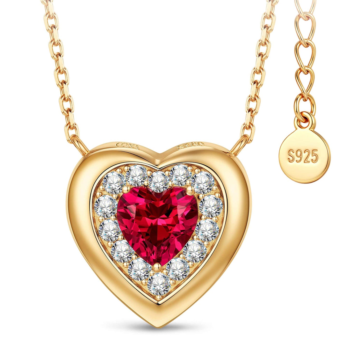 Sterling Silver Eternal Love Lab-Certified Ruby Charms Necklace Set In 14K Gold Plated