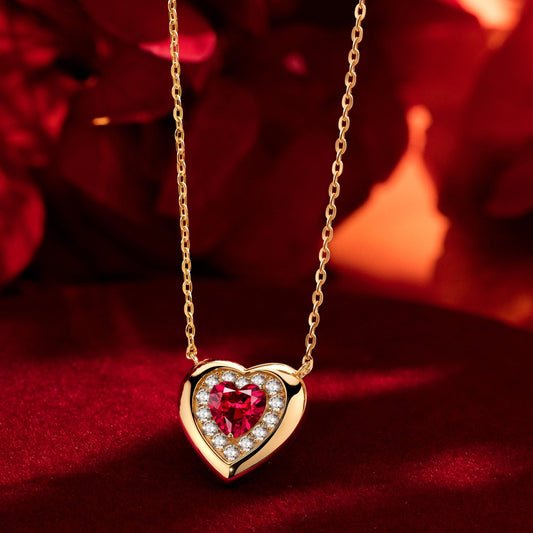 gona- Sterling Silver Eternal Love Lab-Certified Ruby Charms Necklace Set In 14K Gold Plated