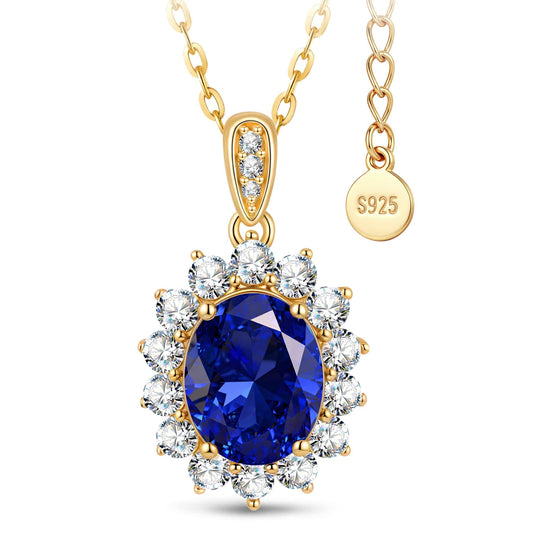 gona- Sterling Silver Sapphire Charm Necklace In 14K Gold Plated