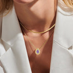 Sterling Silver Teardrop Necklace with Purple Sapphire In 14K Gold Plated (Includes GRC Certification from Gemstone Research Center)