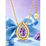 Sterling Silver Teardrop Necklace with Purple Sapphire In 14K Gold Plated (Includes GRC Certification from Gemstone Research Center)