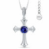 Sterling Silver Cross Necklace with Sapphire In White Gold Plated (Includes GRC Certification from Gemstone Research Center)