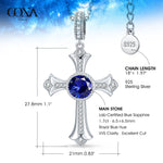 Sterling Silver Cross Necklace with Sapphire In White Gold Plated (Includes GRC Certification from Gemstone Research Center)