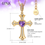 Sterling Silver Cross Necklace with Heart Shaped Purple Sapphire In 14K Gold Plated (Includes GRC Certification from Gemstone Research Center)