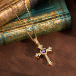 Sterling Silver Cross Necklace with Heart Shaped Purple Sapphire In 14K Gold Plated (Includes GRC Certification from Gemstone Research Center)