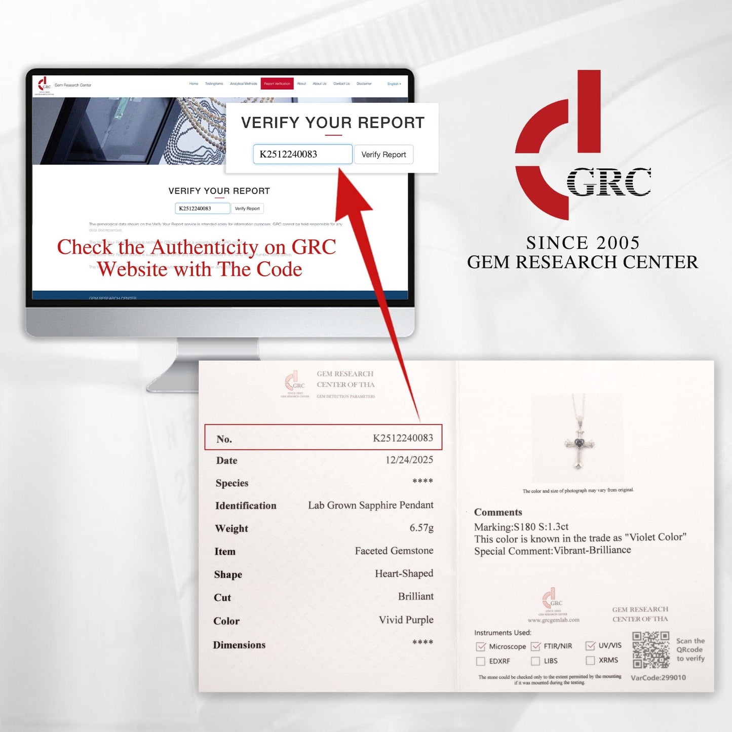 Sterling Silver Cross Necklace with Heart Shaped Purple Sapphire In 14K Gold Plated (Includes GRC Certification from Gemstone Research Center)