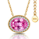 Sterling Silver 3.0 CTLab-Created Fancy Pink Sapphire Oval Pendant Necklace With 14K Gold Plating (Includes GRC Certification From Gemstone Research Center)