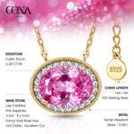 Sterling Silver 3.0 CTLab-Created Fancy Pink Sapphire Oval Pendant Necklace With 14K Gold Plating (Includes GRC Certification From Gemstone Research Center)
