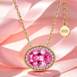 Sterling Silver 3.0 CTLab-Created Fancy Pink Sapphire Oval Pendant Necklace With 14K Gold Plating (Includes GRC Certification From Gemstone Research Center)