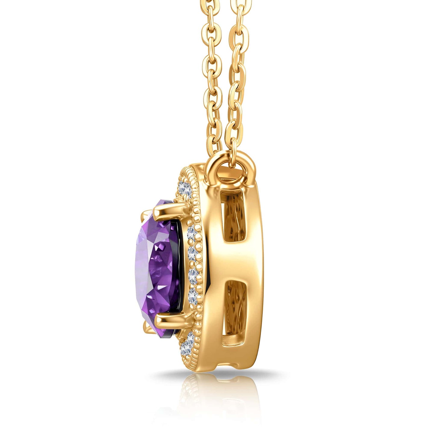 Sterling Silver 3.0 CT Lab-Created Purple Sapphire Oval Pendant Necklace With 14K Gold Plating (Includes GRC Certification From Gemstone Research Center)