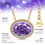 Sterling Silver 3.0 CT Lab-Created Purple Sapphire Oval Pendant Necklace With 14K Gold Plating (Includes GRC Certification From Gemstone Research Center)