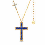 Sterling Silver Sapphire Princess-Cut Station Necklace With 14K Gold Plating (Includes GRC Certification From Gemstone Research Center)